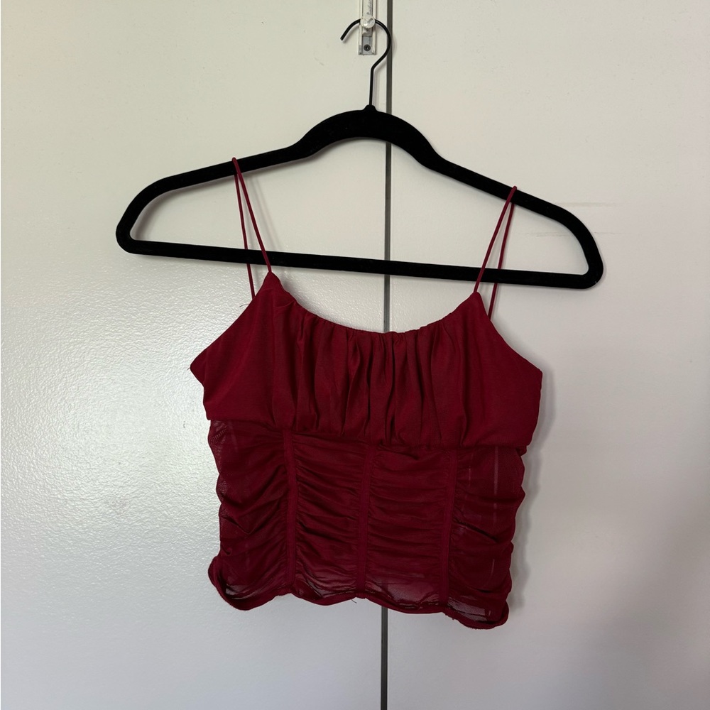 Ruched Burgundy Cropped Tank Top